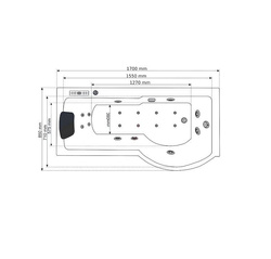 Wanna łazienkowa SPA z hydromasażem AQ-1684, 1-osobowa 170 x 85 x 195 cm, prawa