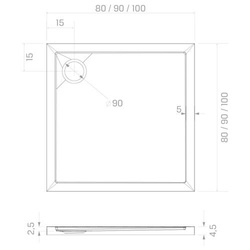Brodzik New Cantare 90x90x4,5 cm, biały połysk