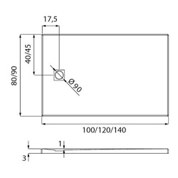 Brodzik Mori 140x80x3 cm, biały ze strukturą kamienia naturalnego, z możliwością docinania