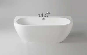 Wanna przyścienna Ravon Sensual Wall, bez otworów na armaturę, z masażem i chromoterapią, biały połysk