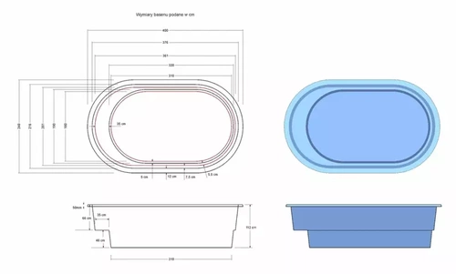 Basen zewnętrzny/ogrodowy 4,0x2,4x1,12 m, odporny na UV
