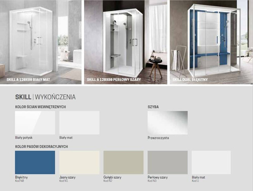 KABINA MASAŻOWO-PAROWA Z BATERIĄ TERMOSTATYCZNĄ Novellini SKILL DUAL 160X97 CM, ściany wewnętrzne biały połysk