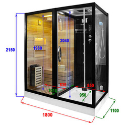 Kabino-sauna sucho-parowa z funkcją hydromasażu AQ-752, 180x110x223cm, czarna, lewa
