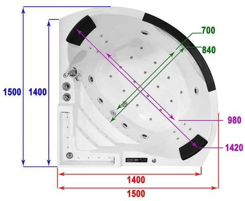 WANNA SPA Z HYDROMASAŻEM JACUZZI AQUAPEUTIC AQ-1678 PLUS, 2-osobowa 150x150x62 cm