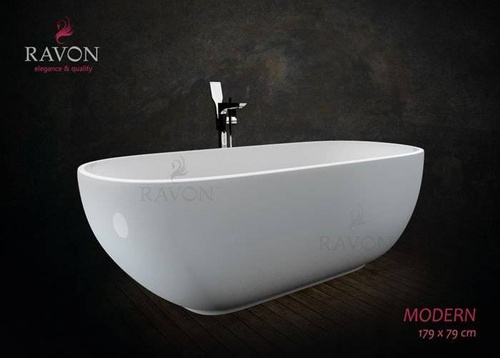 WANNA WOLNOSTOJĄCA RAVON MODERN LIMITED ZŁOTY PAS  KOMPOZYT QUALTEC, BIAŁY POŁYSK