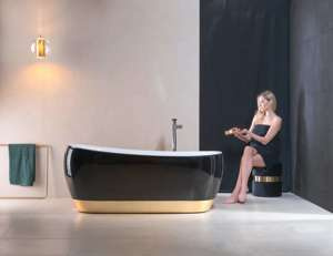 Wanna wolnostojąca Ravon Wisteria 175 x 74 x 68 cm, limited, biały połysk z metalizowanym pasem