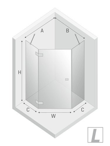 Kabina prysznicowa pięciokątna Eventa 90x90x200 cm, srebrny, strona prawa lub lewa.