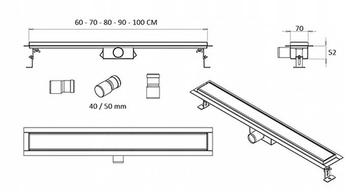 Odpływ liniowy SANITLINE złoty (MOSIĄDZ) 2w1 60 CM