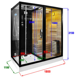 Kabino-sauna sucho-parowa z funkcją hydromasażu AQ-752, 180 x 110 x 223 cm, biała, lewa