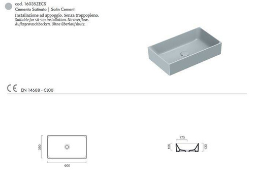 Umywalka nablatowa Zero 60x35 cm, satin cement