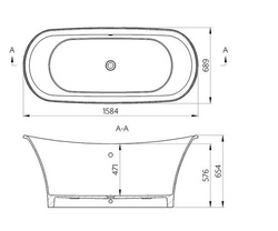 MARMITE ROSALIE bez przelewu, połysk 158,4x68,9x65,4