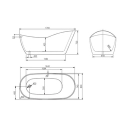 Asymetryczna wanna wolnostojąca AQ-1049, 170X80X72CM, BIAŁO-CZARNA