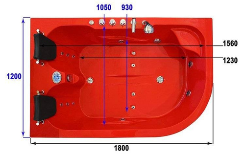 WANNA SPA Z HYDROMASAŻEM JACUZZI AQUAPEUTIC AQ-631 TOP, 2-osobowa 180x120x54 cm. prawa, czerwona