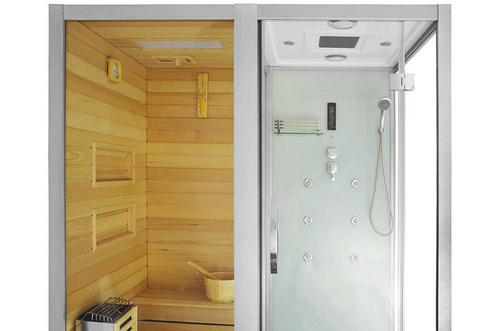 Kabino-sauna sucho-parowa z funkcją hydromasażu AQ-752, 180 x 110 x 223 cm, biała, lewa