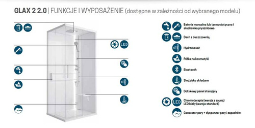 KABINA MASAŻOWO-PAROWA Novellini GLAX 2 2.0 2P 140x90 cm, DRZWI PRZESUWNE, SREBRNA, CZARNA LUB CORDA