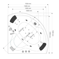 WANNA Z HYDROMASAŻEM NAROŻNA JACUZZI AQUAPEUTIC AQ-636 TOP, 2-osobowa 135x135x60 cm