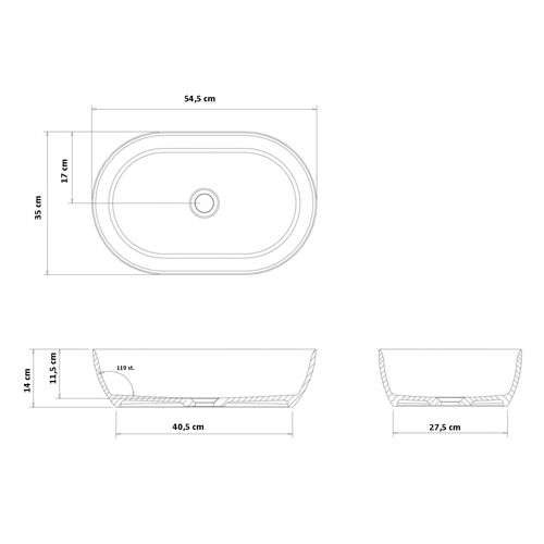 Umywalka Ravon Space nablatowa 54x33,5x13,5 cm, Purometal*