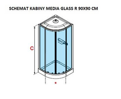 Półokrągła kabina 4-ścienna z dachem i deszczownicą Novellini Media Glass R, 90x90 cm, drzwi przesuwne, profil biały połysk