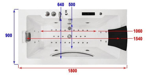 CZARNA WANNA SPA Z HYDROMASAŻEM JACUZZI AQUAPEUTIC AQ-107B TOP,  1-osobowa 180x91x60 cm prawa, PRZESZKOLONY FRONT