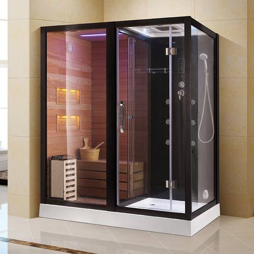 Kabino-sauna sucho-parowa z funkcją hydromasażu AQ-752, 180x110x223cm, czarna, lewa