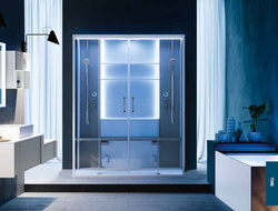 KABINA MASAŻOWO-PAROWA Z BATERIĄ TERMOSTATYCZNĄ Novellini SKILL DUAL 160X97 CM, ściany wewnętrzne biały połysk