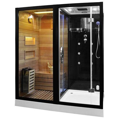 Kabino-sauna sucho-parowa z funkcją hydromasażu AQ-752, 180x110x223cm, czarna, lewa