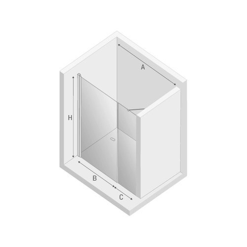 Drzwi prysznicowe do wnęki New Soleo Plus 120x195, ze wspornikiem równoległym, profil srebrny.