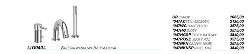 Bateria wannowa 3-otworowa Light, złoto połysk