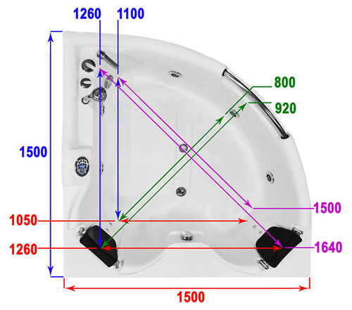 WANNA Z HYDROMASAŻEM NAROŻNA JACUZZI AQUAPEUTIC AQ-311, 2-osobowa 150x150x75 cm