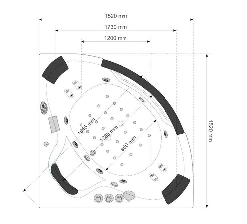 Wanna z hydromasażem narożna SPA AQ-1004 2-osobowa, 152x152x56 cm