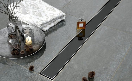 Odpływ liniowy podłogowy, czarne szkło 90 cm