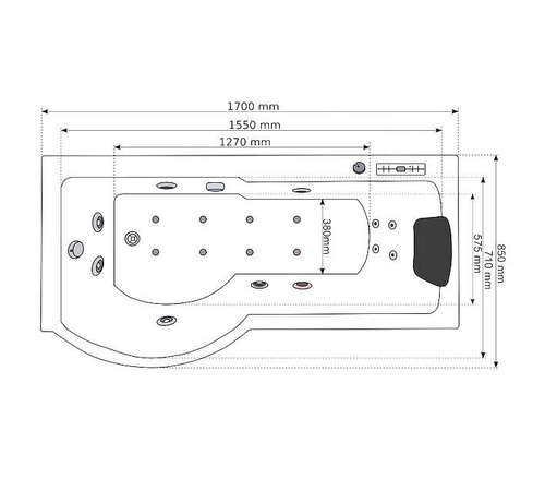 Wanna łazienkowa SPA z hydromasażem AQ-1684, 1-osobowa 170x85x194cm lewa