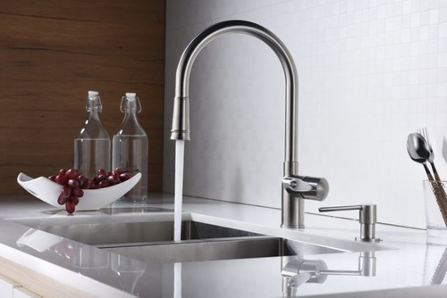 Zestaw promocyjny Bateria kuchenna Art Platino Espo z wyciąganą wylewką + dozownik Premium Inox, stal szczotkowana